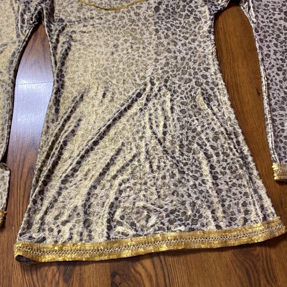 🌷 Beautiful 🌷 Extravagant Bell Sleeve Gold Sequin Leopard Dress From Egypt NWT - Picture 7 of 12